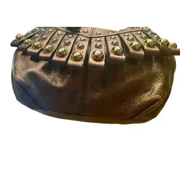 B Macowski Copper Pebble Leather Fringe Studded adjustable Crossbody Boho Bag - Picture 5 of 13